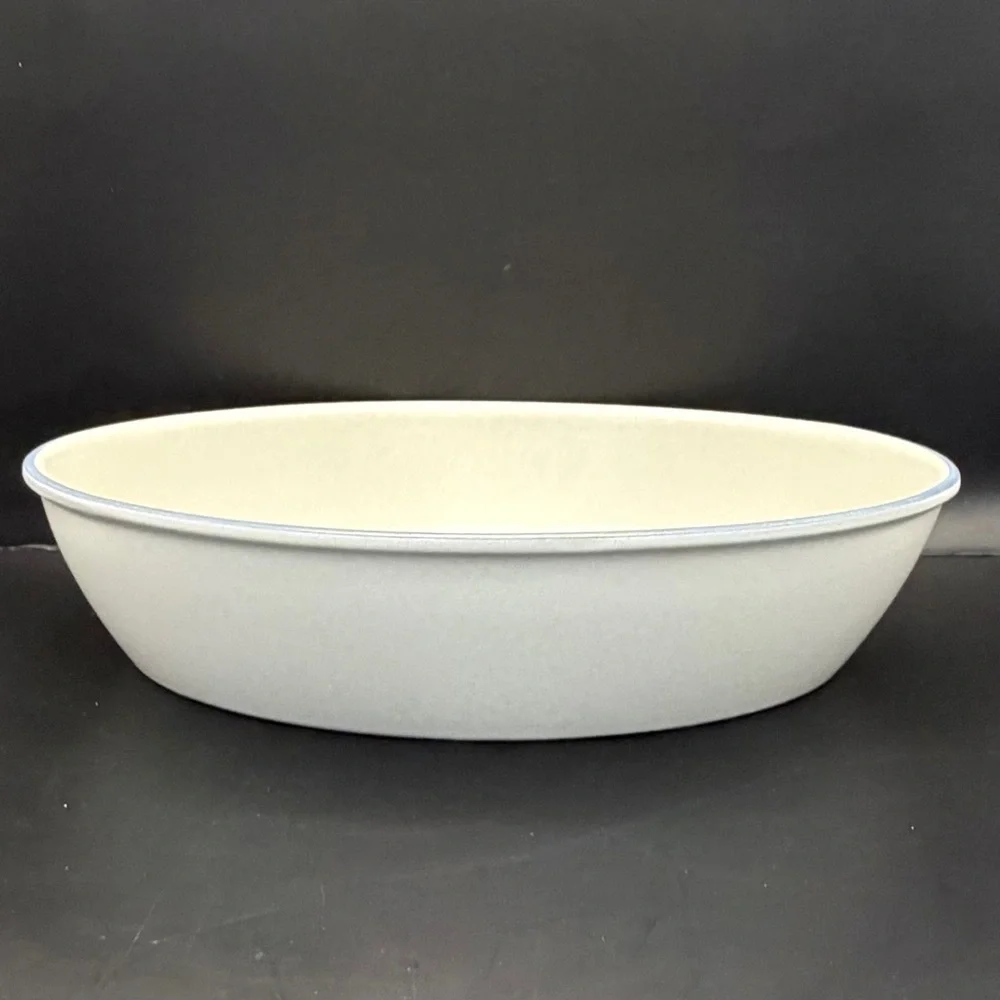 Pfaltzgraff Folk Art Oval Vegetable Serving Bowl Blue Floral Tan Stoneware 10